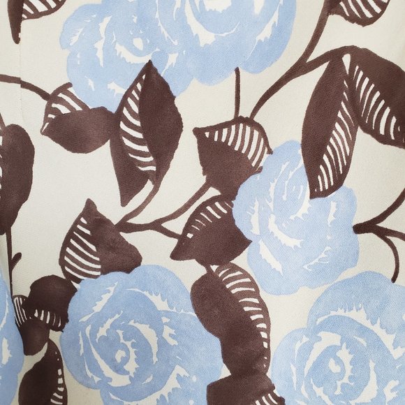 LOFT Blue-Cream-Brown Leaf Print Lined Silk Skirt 4 - Picture 6 of 7